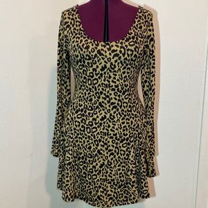 Betsy Johnson Long Sleeve Knee Length Flare Leopard Dress